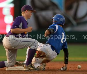 Ephrata shortstop Nate Fassnacht is late with the tag as Bears Blue's Nick Stoner slides in safely.  (Chris Knight photo)