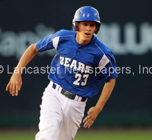 Bears Blue's Jeremy Newswanger rounds second base after a hit against Ephrata. (Chris Knight photo)